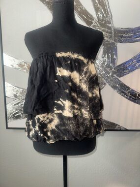 RAGA Black & Cream Tie-Dye Ruffle Strapless Tube Top
